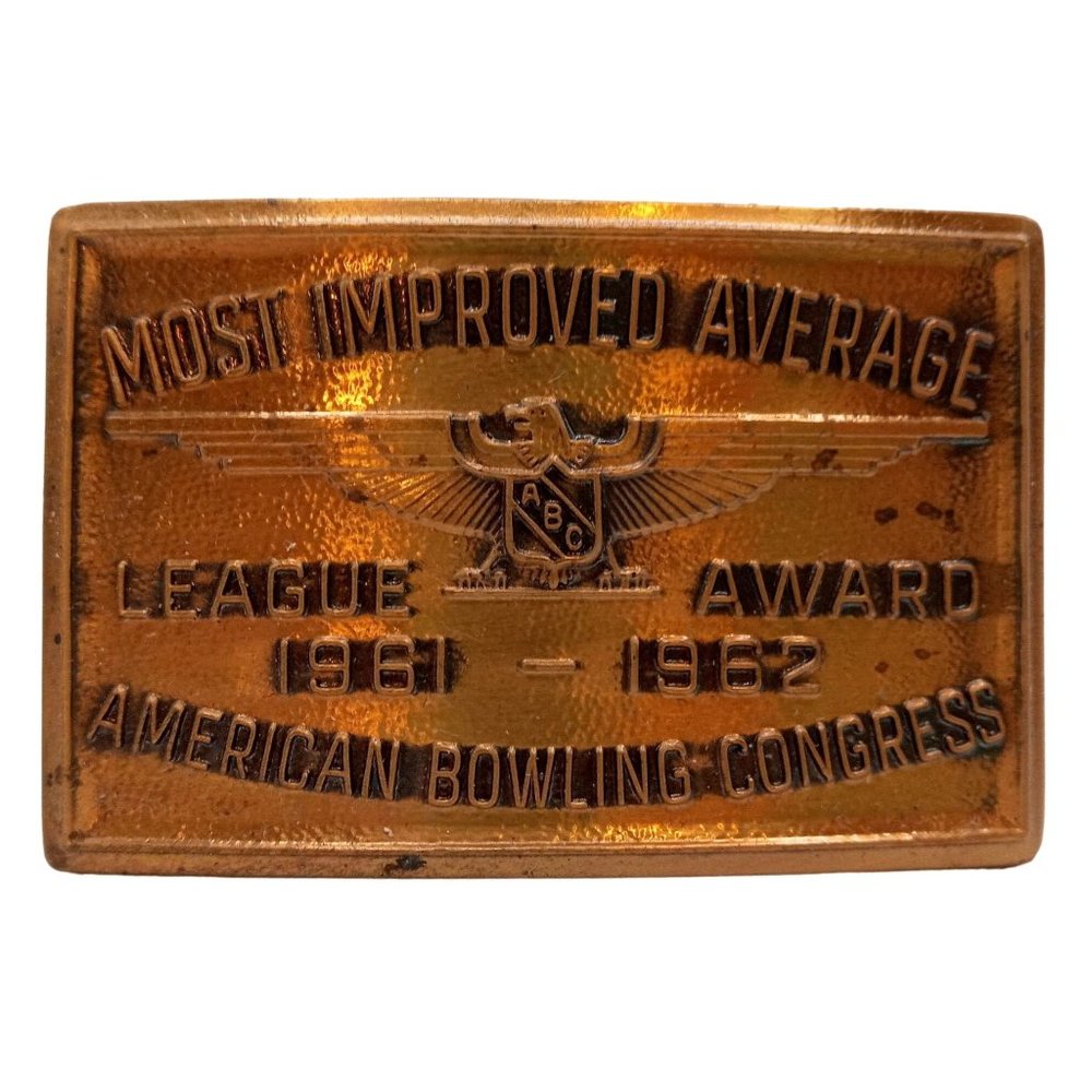 Bowling League Belt Buckle Most Improved Average 1961 1962 American Congress Vtg